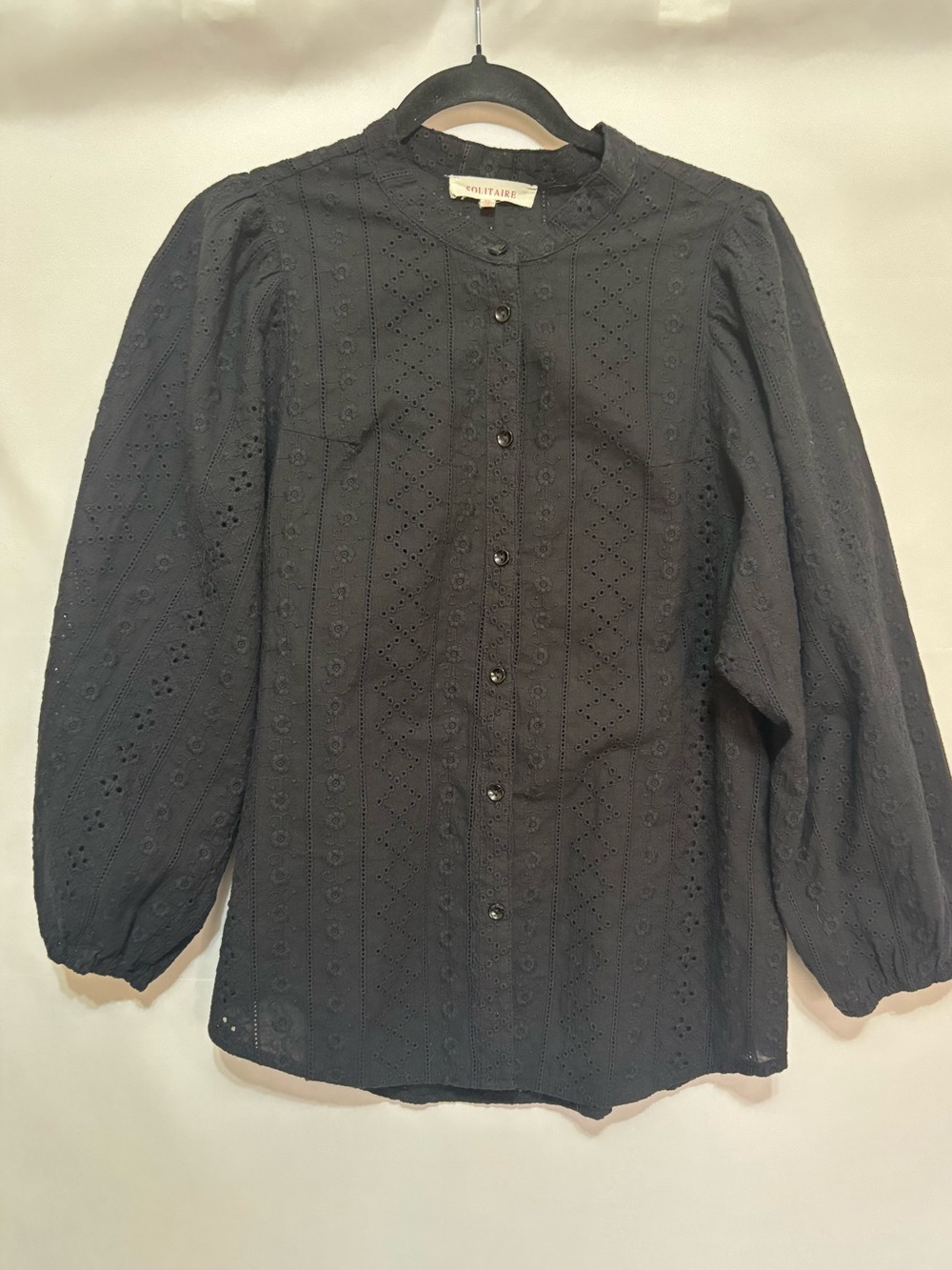 Solitaire Eyelet Button-Front Women's Top - Black romantic boho goth